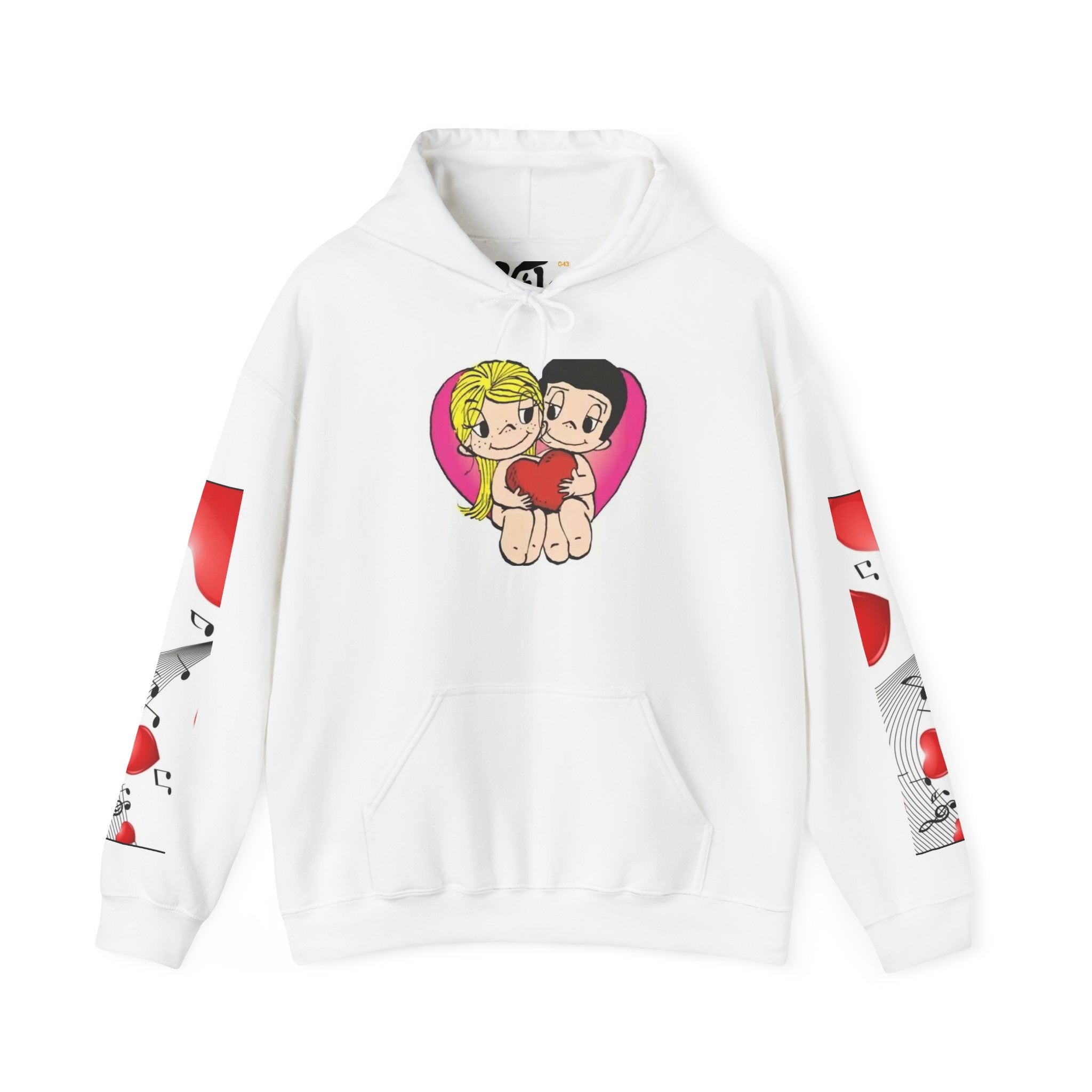 Hoodie — Cute Cartoon Couple Holding Heart Valentine Pullover