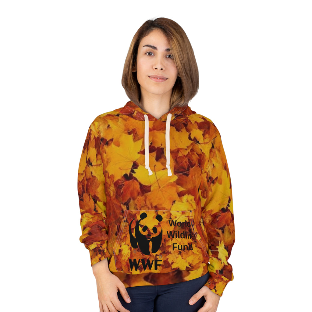 HOODIE NATURE  Crowned Crane Fall Leaves Hoodie — All-Over-Print Autumn Bird Pullover