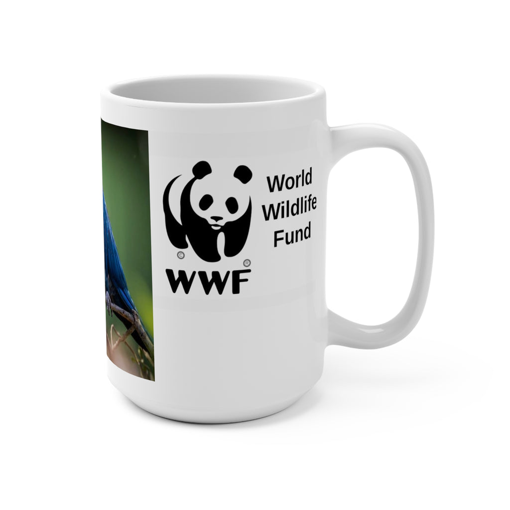 MUG NATURE   15oz Ceramic Mug — Blue Parrot Photo with WWF Logo | Wildlife Conservation Coffee Cup