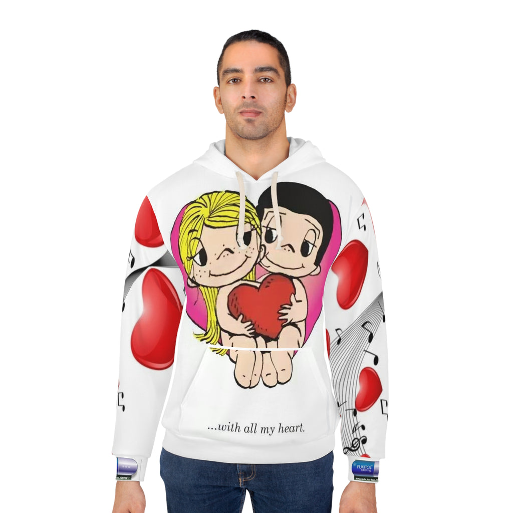 Collection LOVE IS... Valentine Couple Heart Hoodie — "...with all my heart." All-Over Print