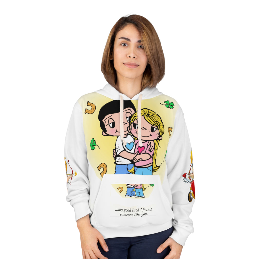 Hoodie collection - LOVE IS...- Lucky Couple Hoodie — “...my good luck I found someone like you.” Romantic Cartoon Pullover