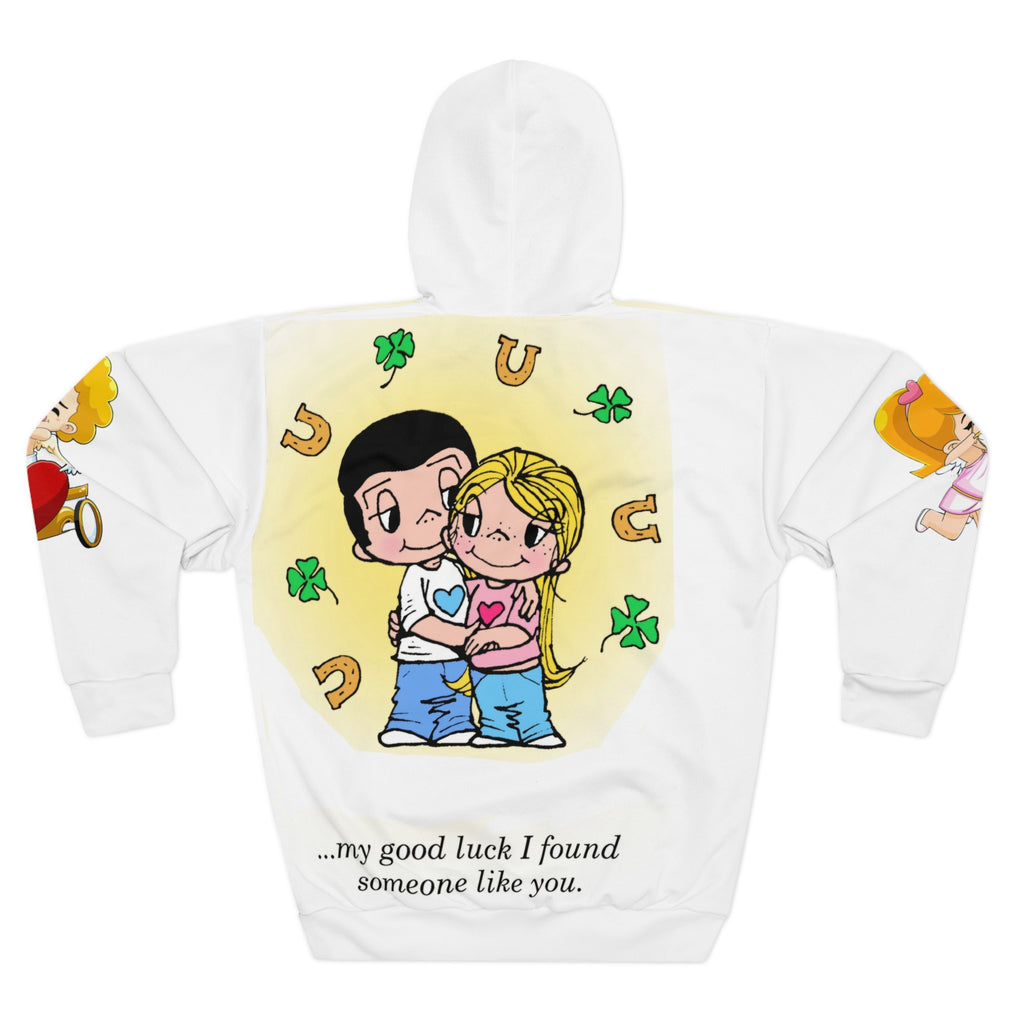 Hoodie collection - LOVE IS...- Lucky Couple Hoodie — “...my good luck I found someone like you.” Romantic Cartoon Pullover