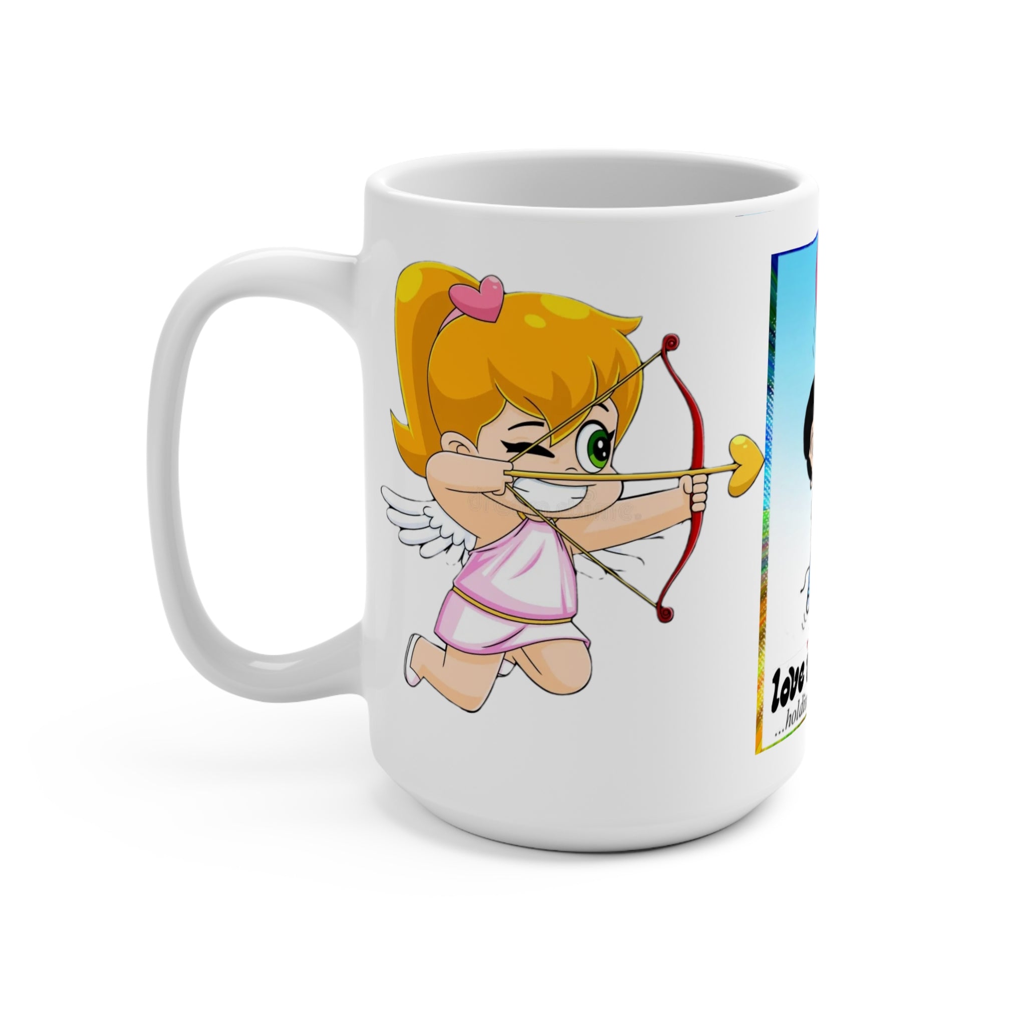 Love Is... 15oz Valentine’s Day Mug — Cute Cupid Couple Ceramic Coffee Cup