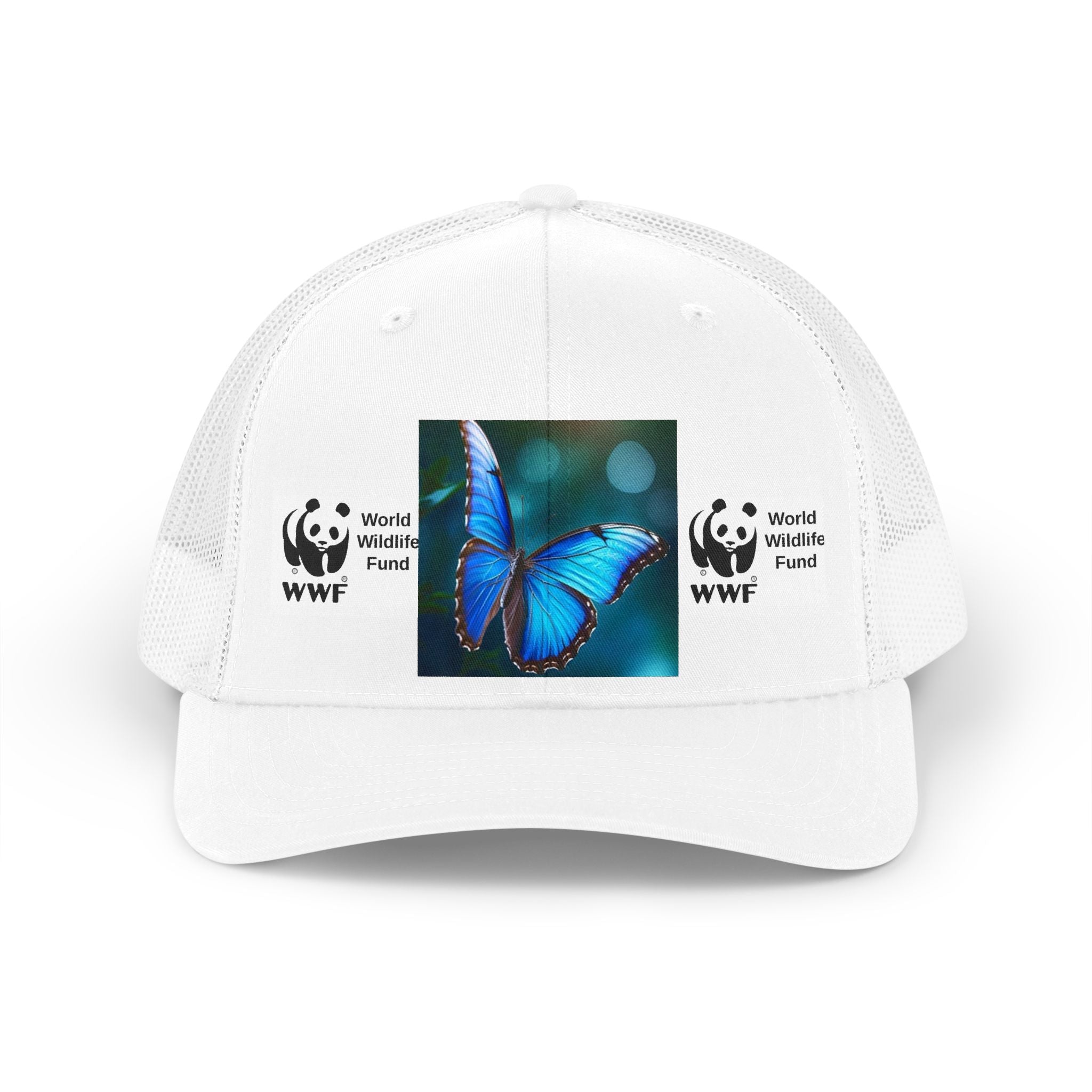 HAT NATURE Trucker Hat - Blue Morpho Butterfly WWF Retro Logo (Conservation Fundraiser)