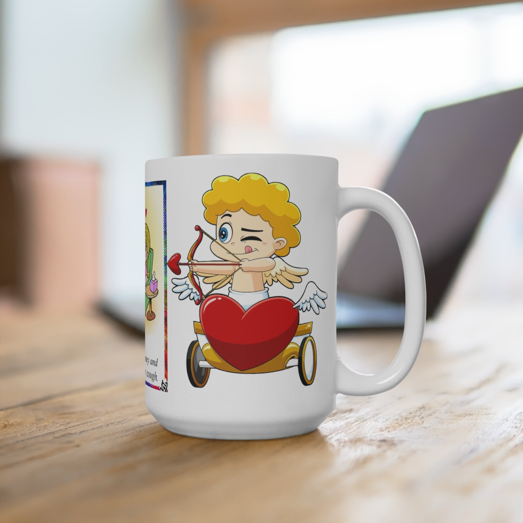 Love Is... 15oz Ceramic Mug — Cute Cupid & Caring Couple Valentine's Coffee Cup
