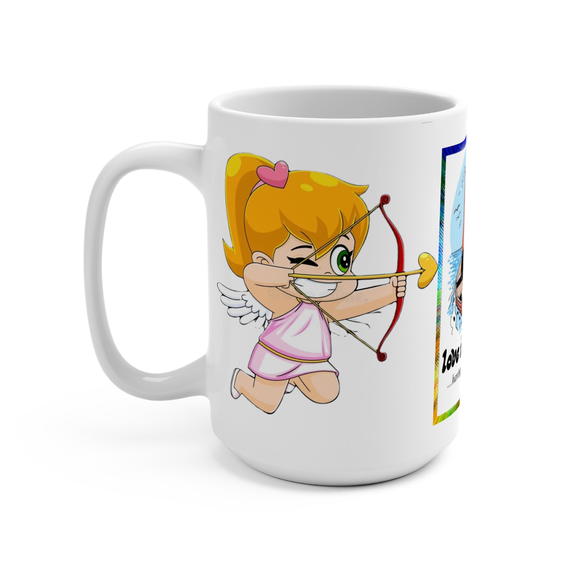 MUG LOVEIS... 15oz Romantic Coffee Mug — Cute Cupid & Sailboat Valentine’s Gift