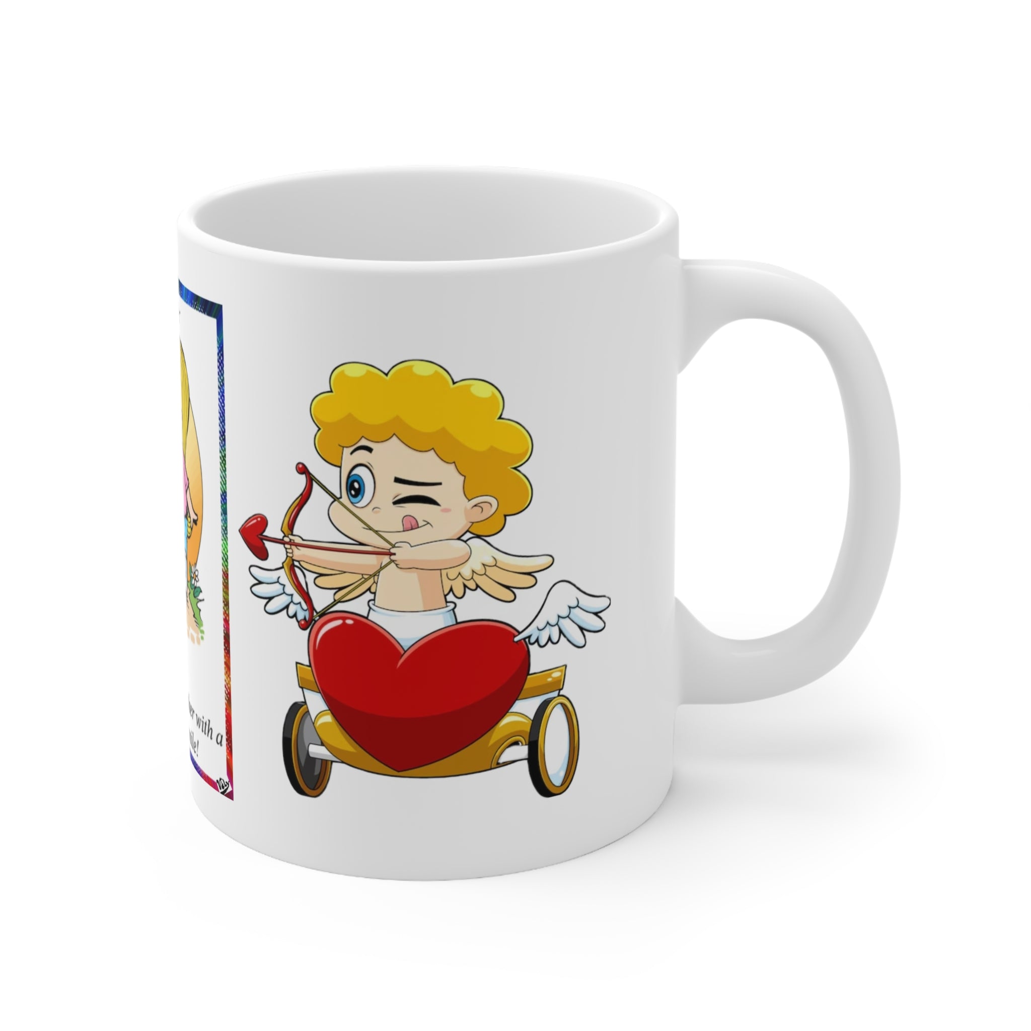 CUP - LOVEIS... - Romantic Cartoon Coffee Mug — "Love is... rewarding each other with a kiss for every mile" — 11oz & 15oz