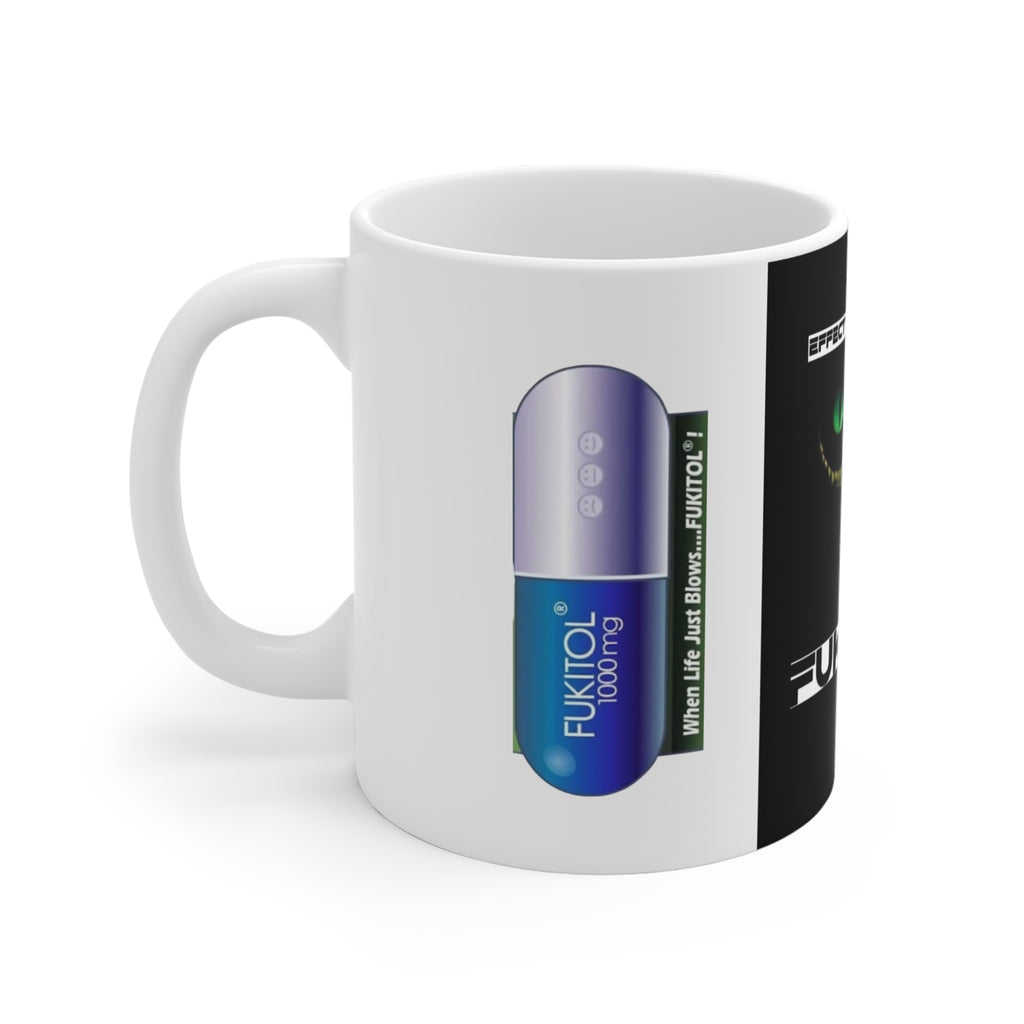 FUKITOL Pill Mug – Novelty 11oz Coffee Cup with Cheshire Smile Design