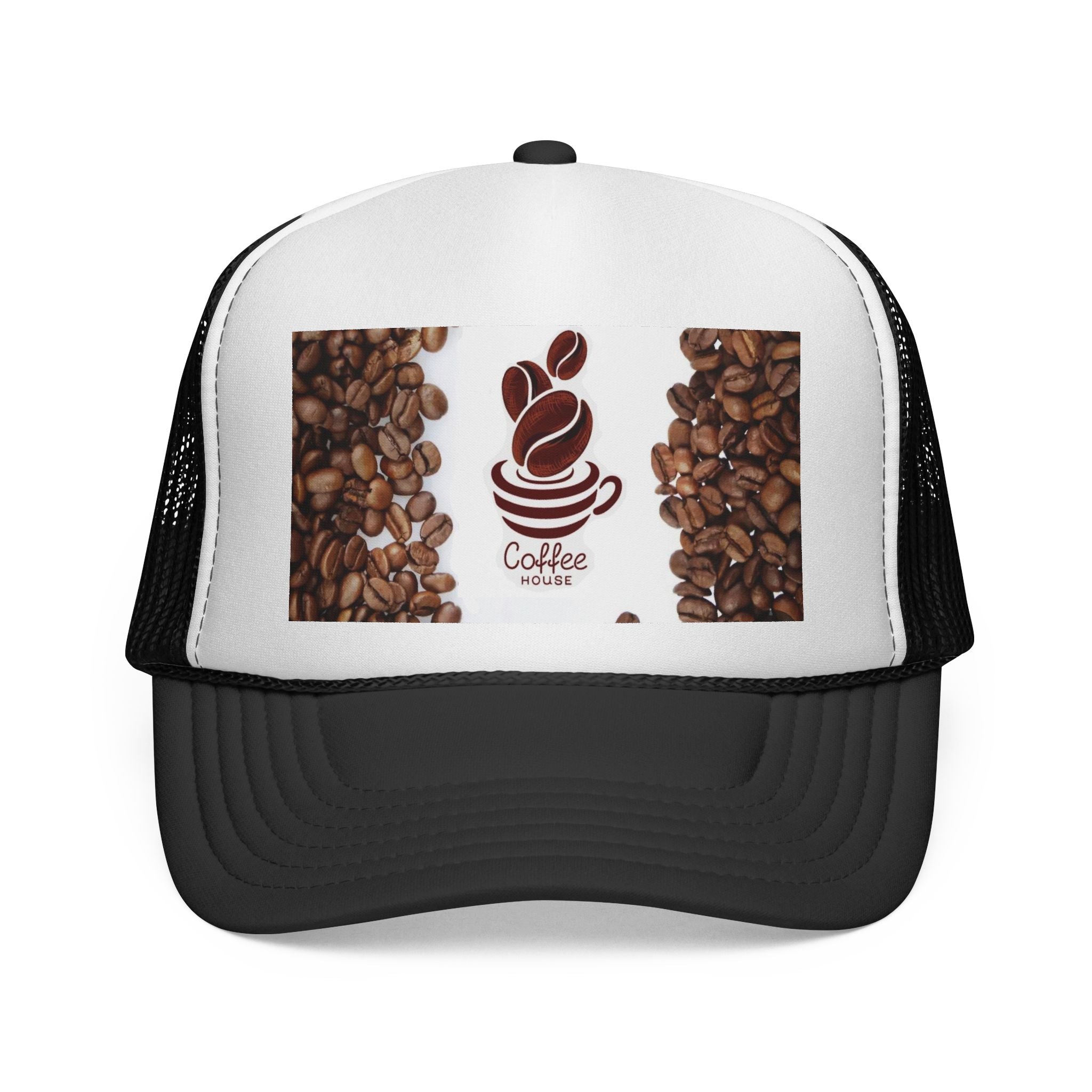 Coffee Beans Trucker Cap — Vintage Café Logo Hat for Coffee Lovers