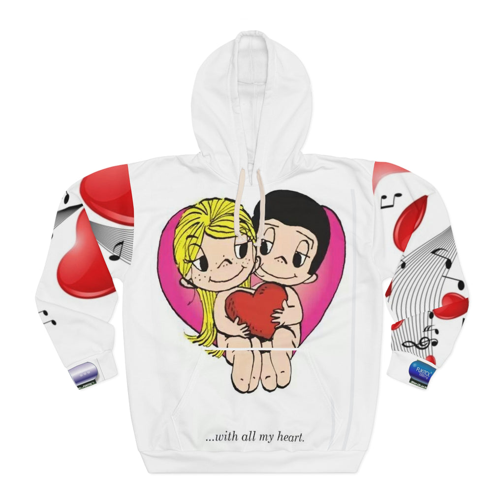 Collection LOVE IS... Valentine Couple Heart Hoodie — "...with all my heart." All-Over Print
