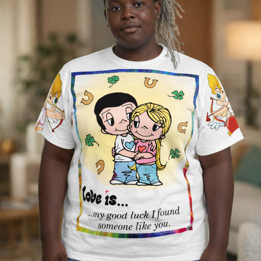 💎 Love Is... Couple Tee — "My Good Luck I Found Someone Like You" Retro Cartoon Shirt 💎
