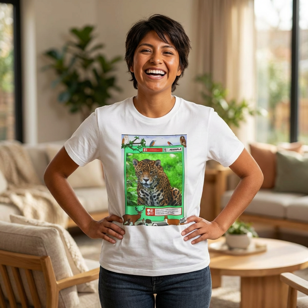 ヒョウ柄トレーディングカードグラフィックTシャツ