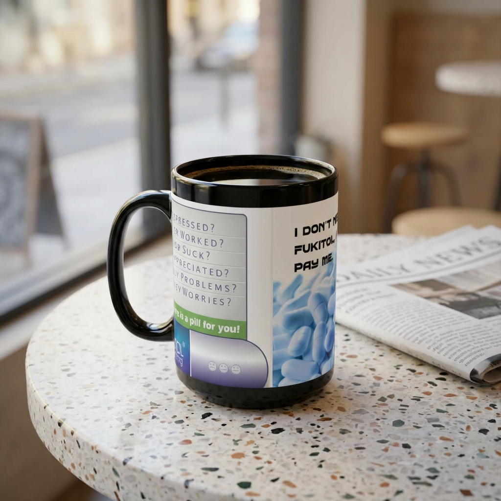 FUKITOL 15oz Black Mug — Funny Cool Cup Gift for Friends