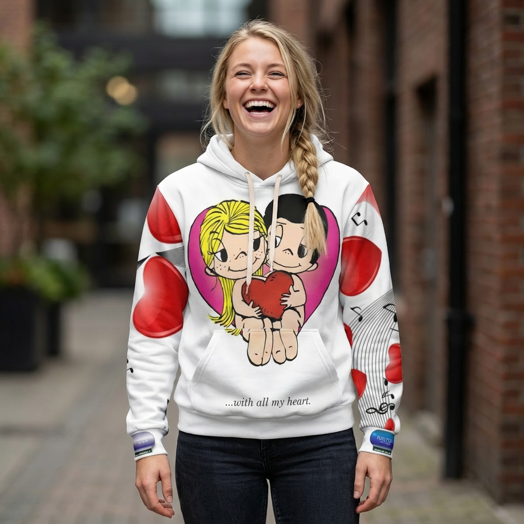 Collection LOVE IS... Valentine Couple Heart Hoodie — "...with all my heart." All-Over Print