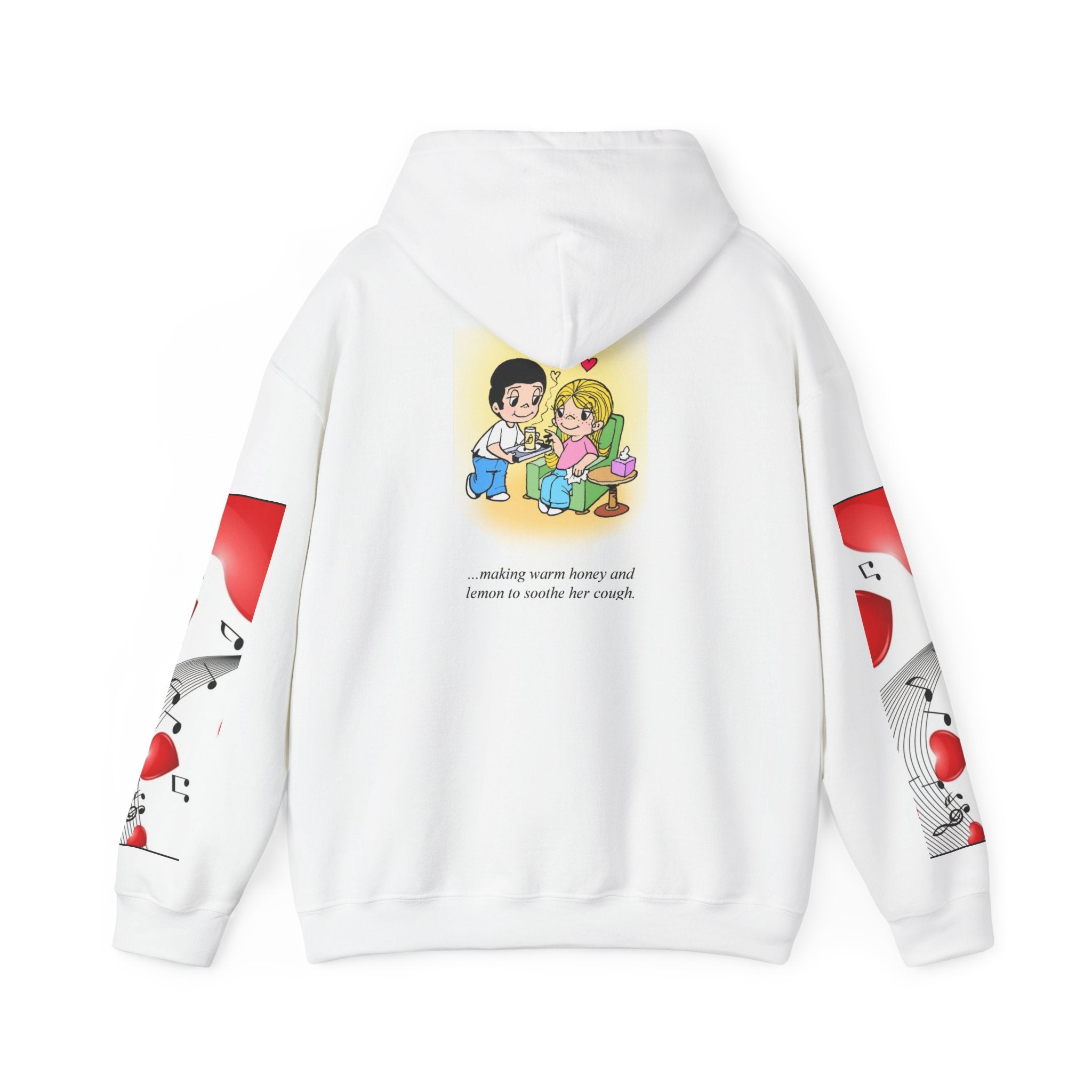 HOODIE LOVE IS... - Cute Couple Cartoon 'Making Warm Honey and Lemon' Graphic Pullover