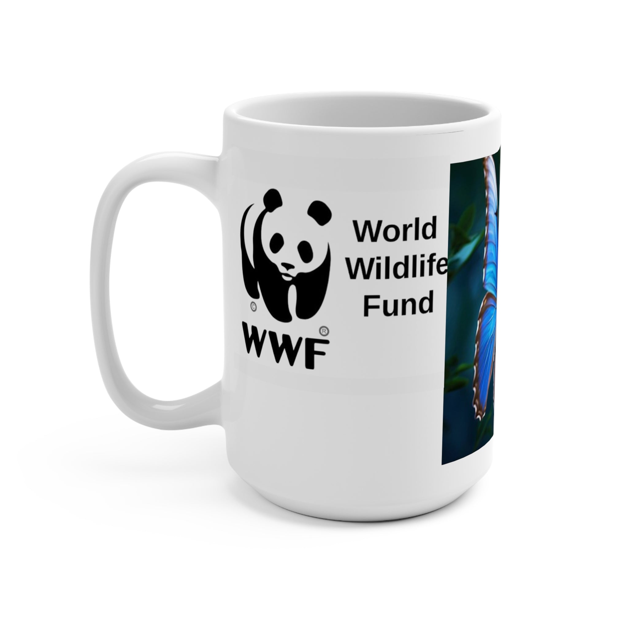 MUG NATURE WWF Blue Butterfly Conservation Mug — 15oz Ceramic Coffee Cup