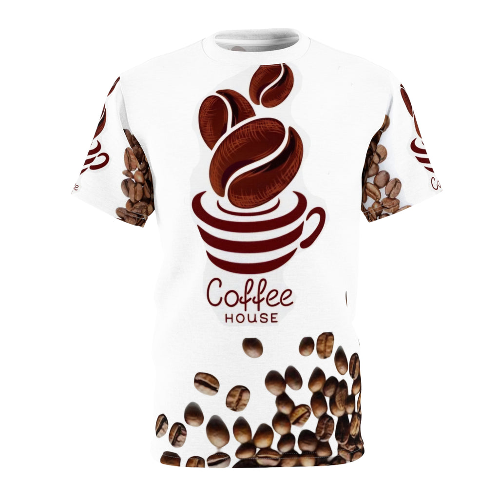 Coffee House All-Over Print Tee — Coffee Beans & Cup Graphic