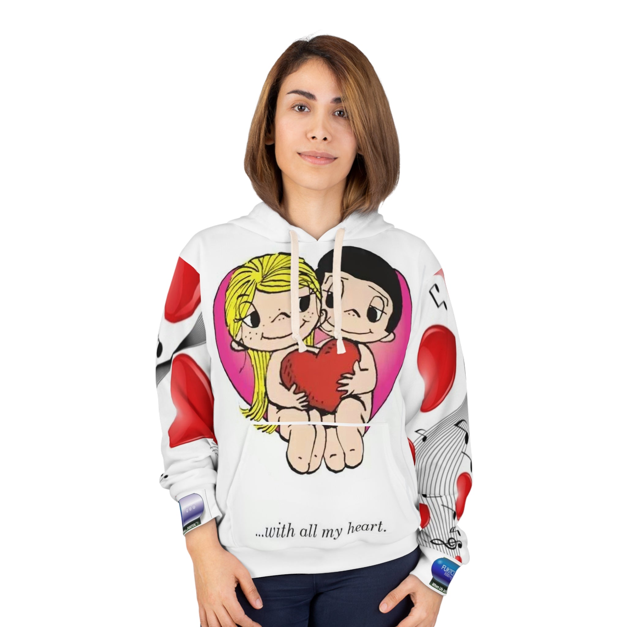 Collection LOVE IS... Valentine Couple Heart Hoodie — "...with all my heart." All-Over Print