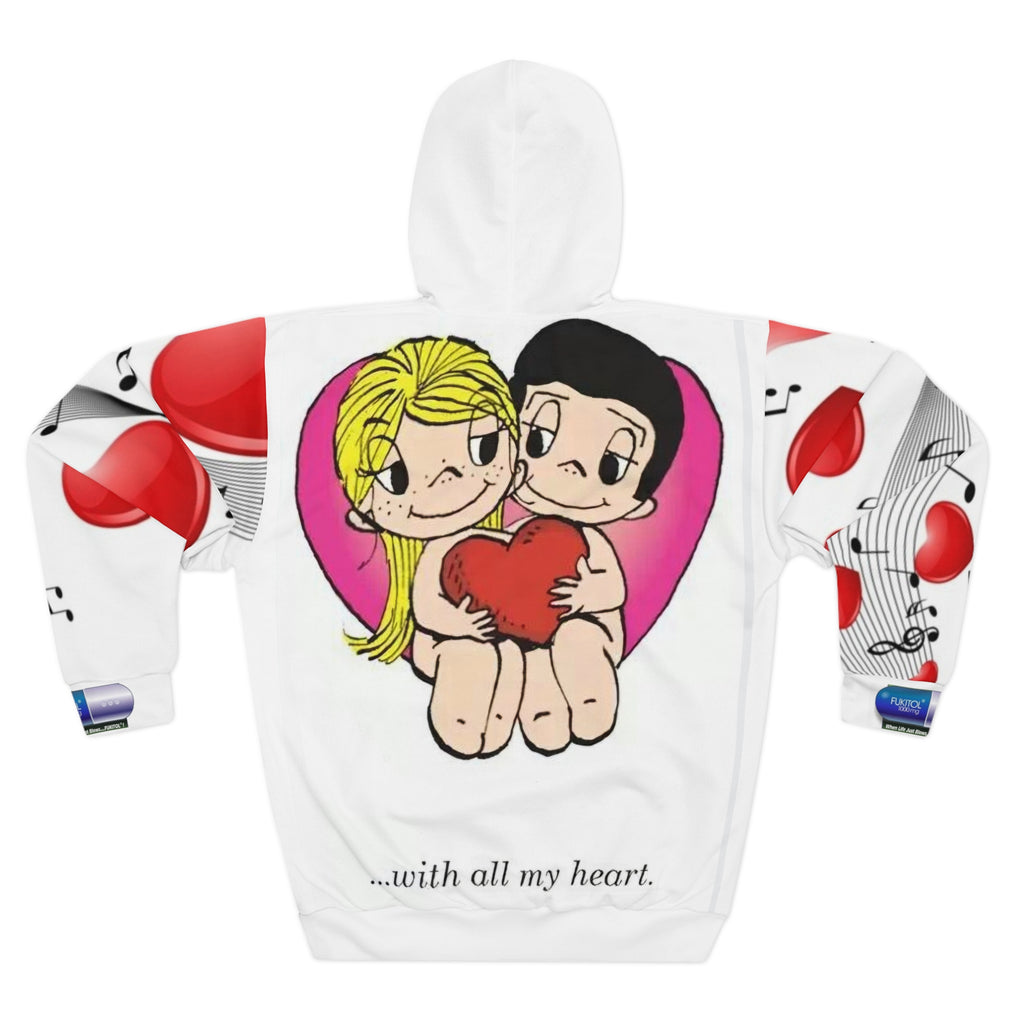 Collection LOVE IS... Valentine Couple Heart Hoodie — "...with all my heart." All-Over Print
