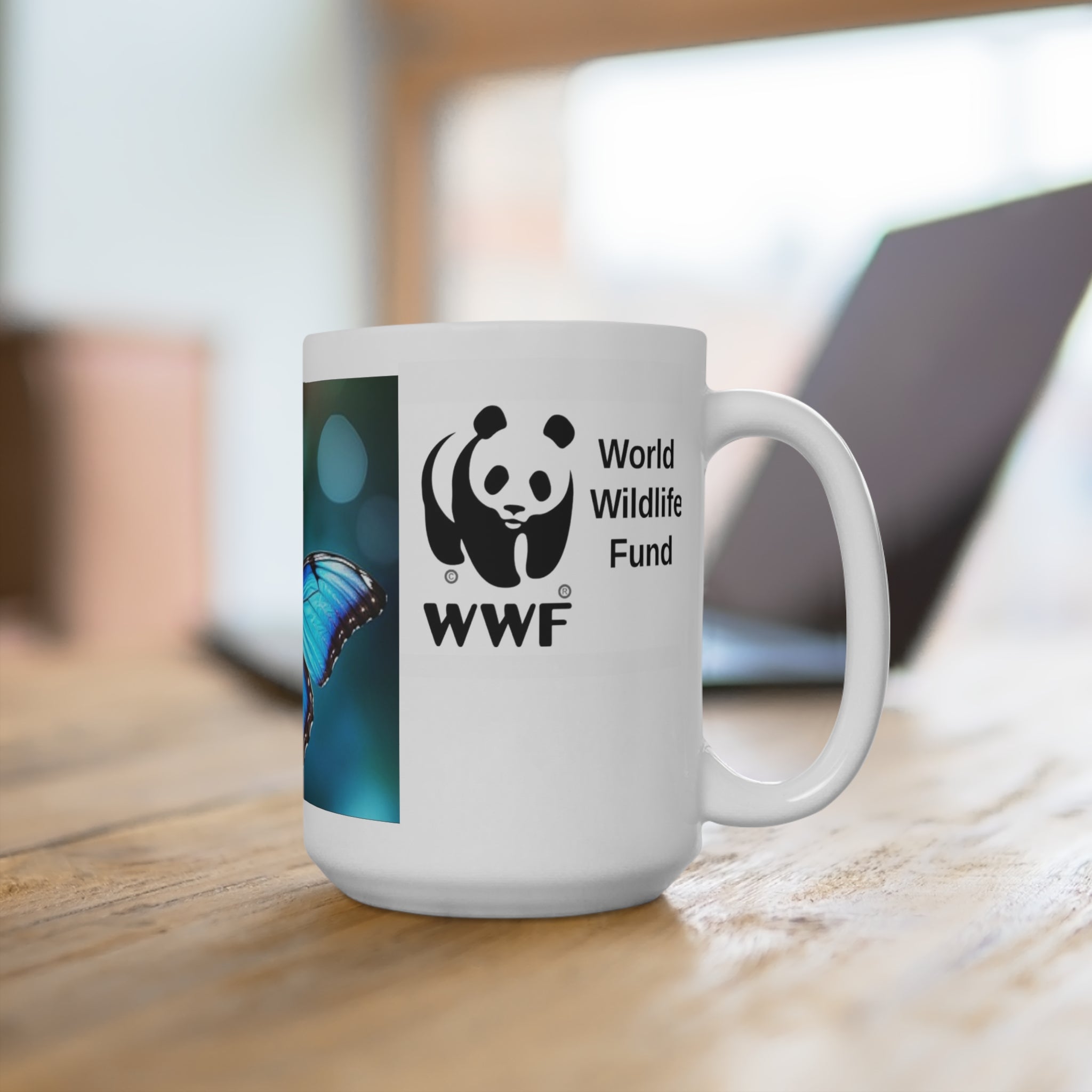 MUG NATURE WWF Blue Butterfly Conservation Mug — 15oz Ceramic Coffee Cup