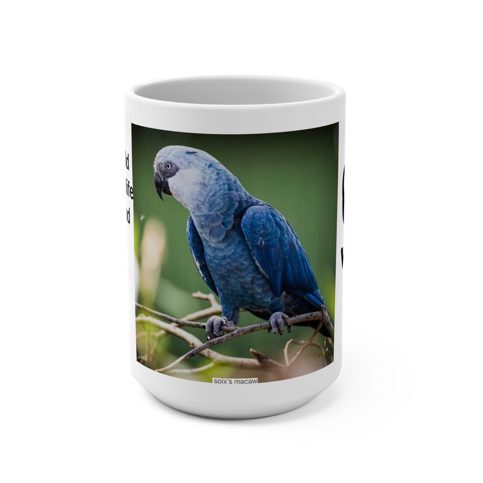 MUG NATURE   15oz Ceramic Mug — Blue Parrot Photo with WWF Logo | Wildlife Conservation Coffee Cup