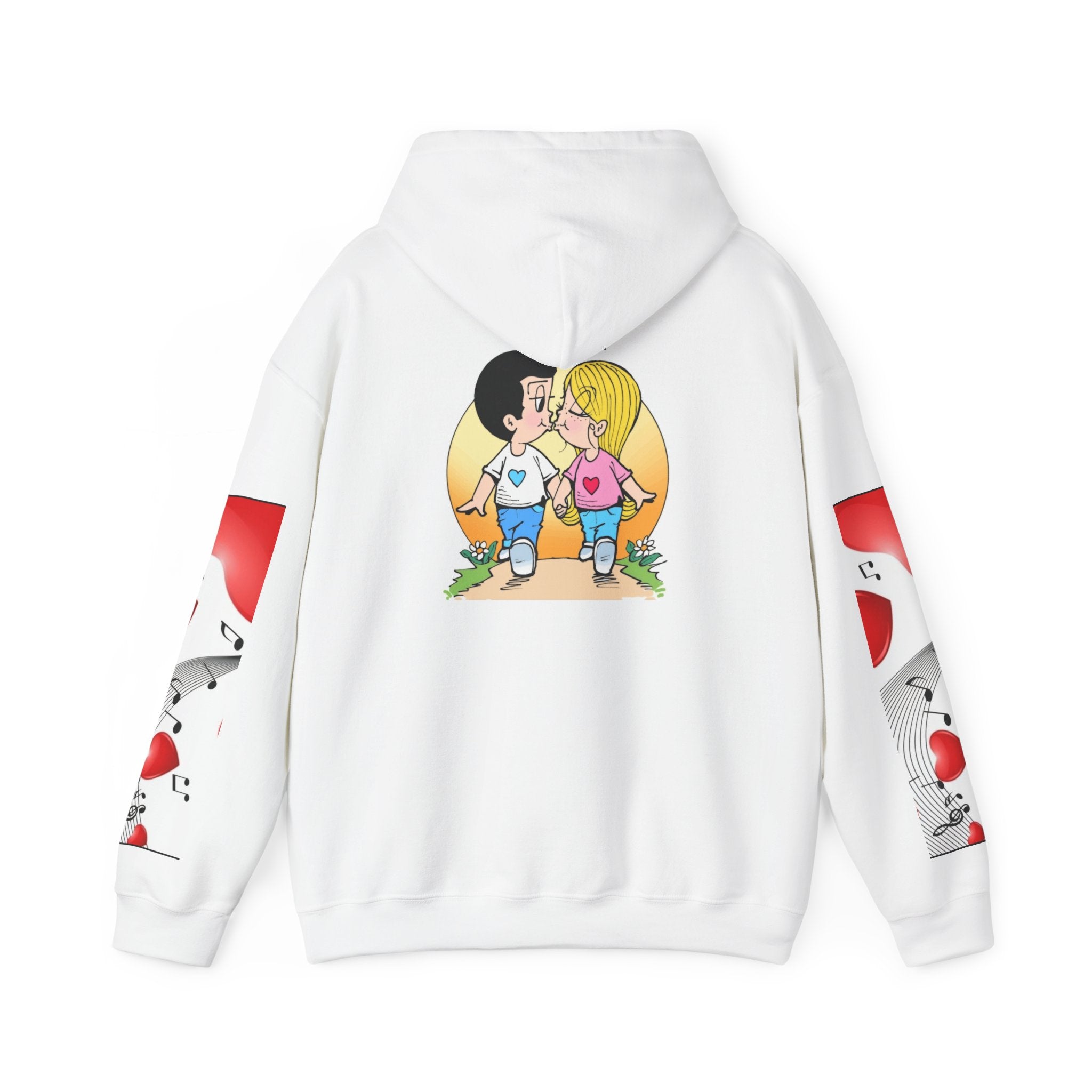 HOODIE LOVE IS... Kissing Couple Pullover Hoodie – Cute Retro Romance Graphic Sweatshirt