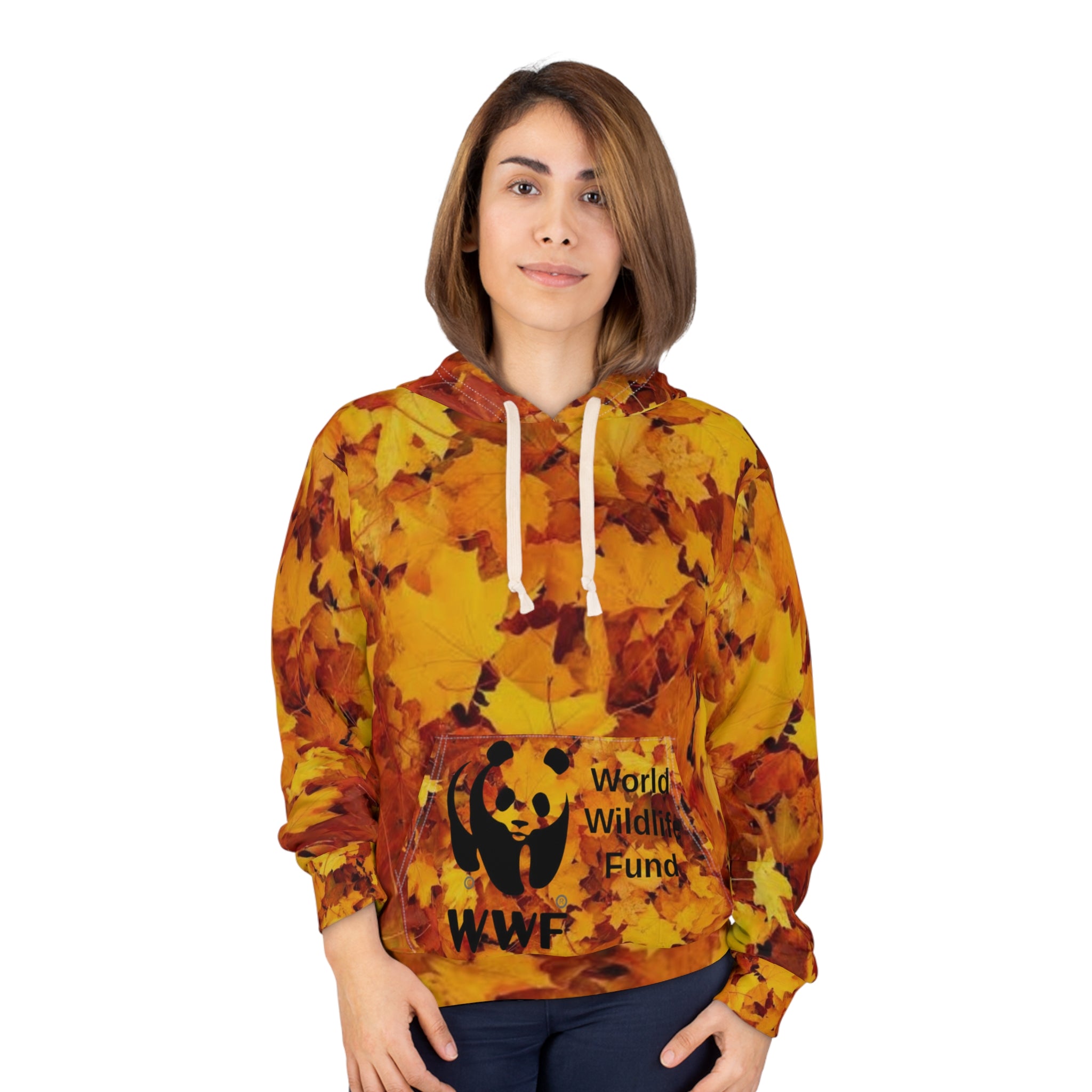 HOODIE NATURE  Autumn Leaves Snow Leopard Hoodie — WWF Logo Fall All-Over Print