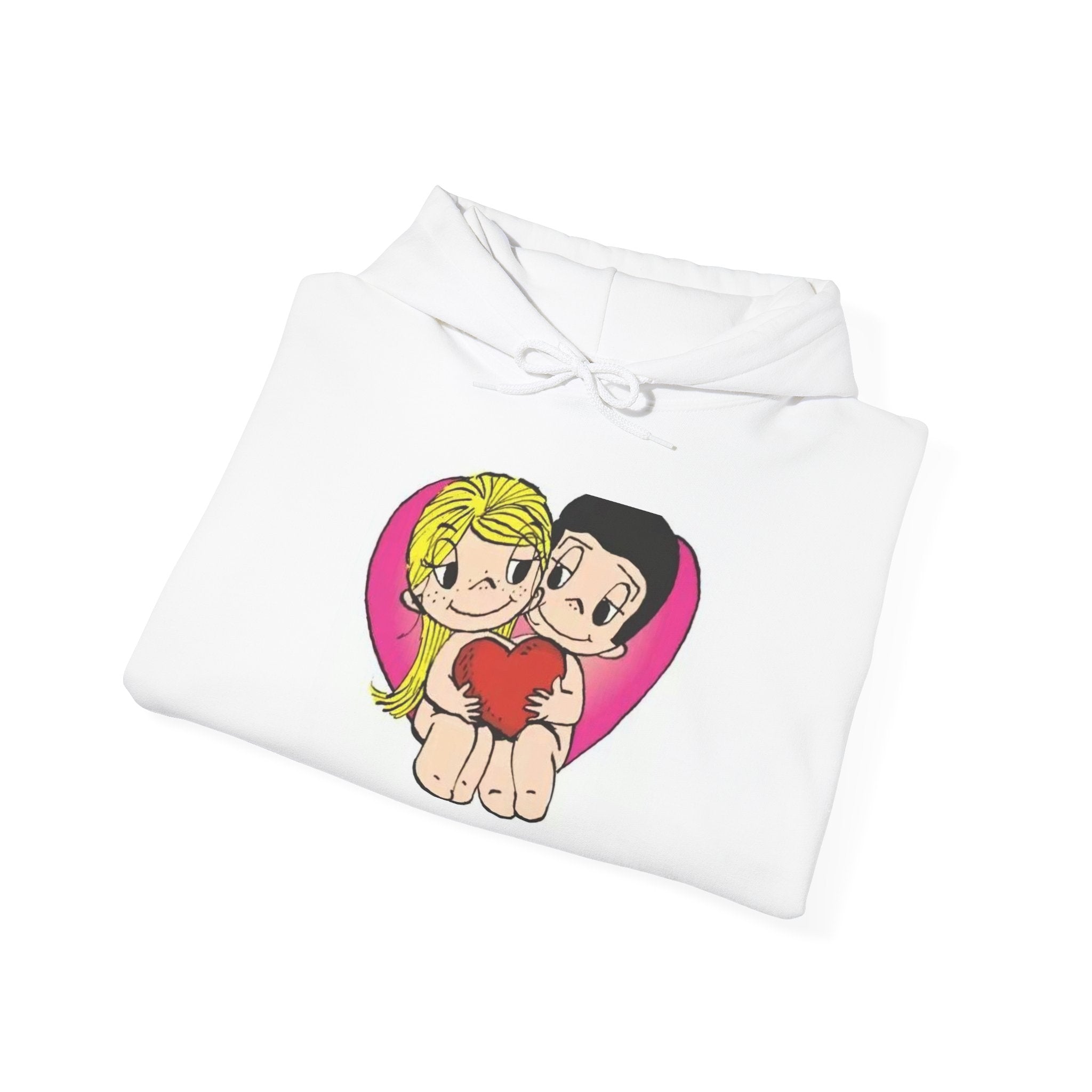 Hoodie — Cute Cartoon Couple Holding Heart Valentine Pullover