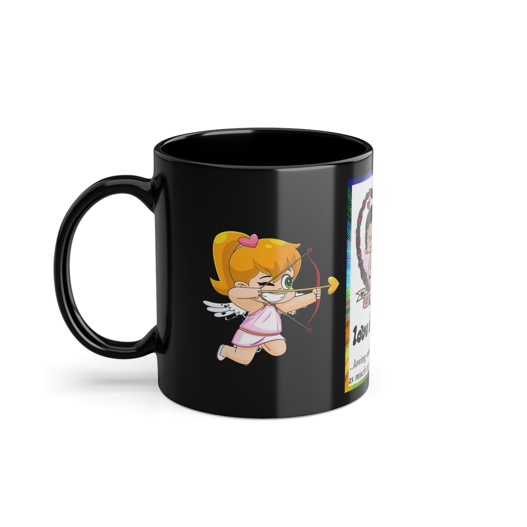 CUP -LOVE IS... -Valentine "Love Is..." Black Coffee Mug — 11oz Romantic Couples Gift